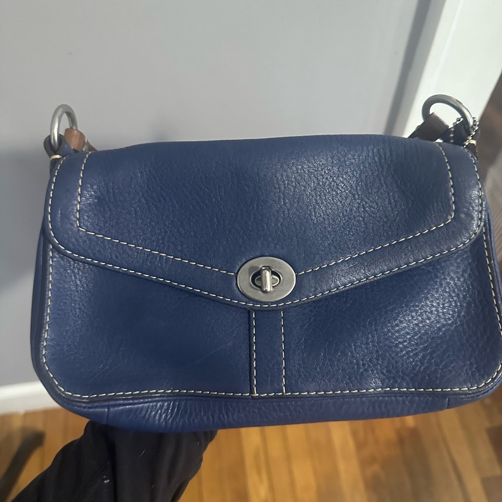 Vintage Coach Blue and Brown long strap purse